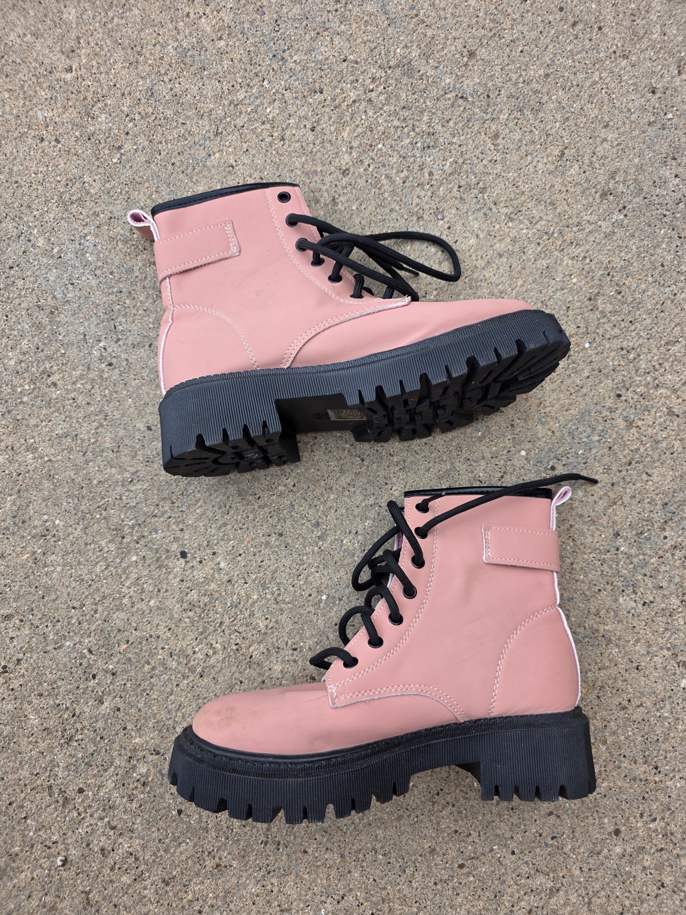Women's Pink Lace-Up Combat Boots with Black Laces - Picture 3 of 6